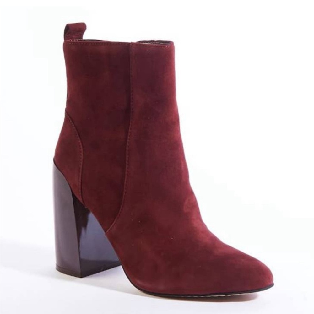 New! Vince Camuto‎ Suede Enverna Heeled Bootie Burgundy $159
